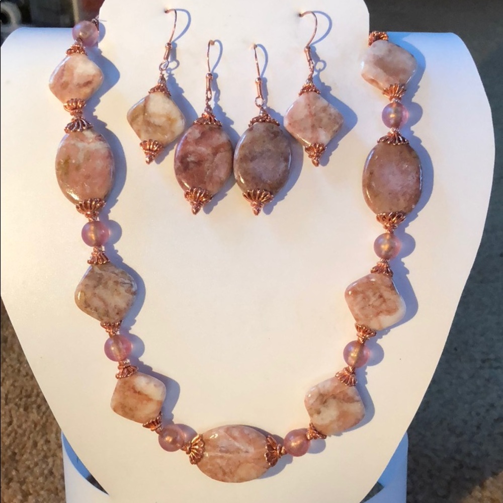 Amazing Marble Necklace & 2 Pair Earring Set